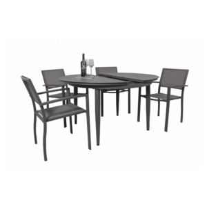 Boender Outdoor 5-delige aluminium dining tuinset in antraciet grijs met ronde uitschuifbare tafel en vier stoelen