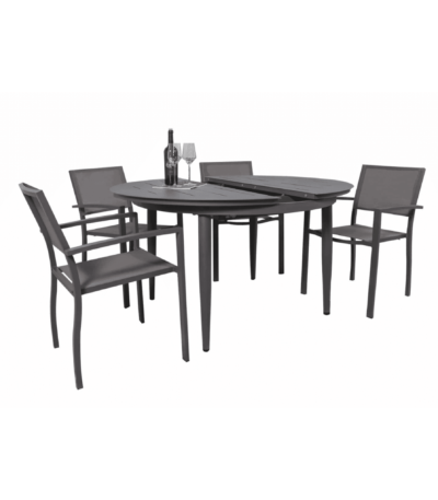 Boender Outdoor 5-delige aluminium dining tuinset in antraciet grijs met ronde uitschuifbare tafel en vier stoelen