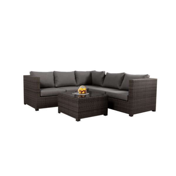 Boender Outdoor Autumn hoek loungeset van donkerbruin rotan met glazen tafelblad