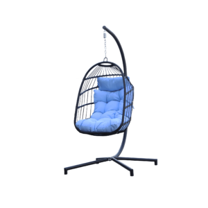 Boender Outdoor buiten hangstoel met zwarte standaard en blauwe kussens