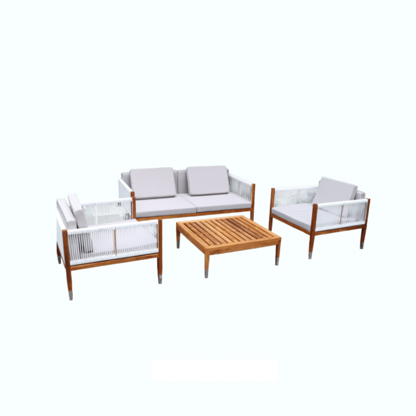 Boender Outdoor Jakarta loungeset 4-delig met wit rope en houten tafel