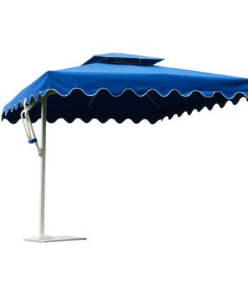 Boender Outdoor tuinparasol in blauw met witte zijarm en golvende rand