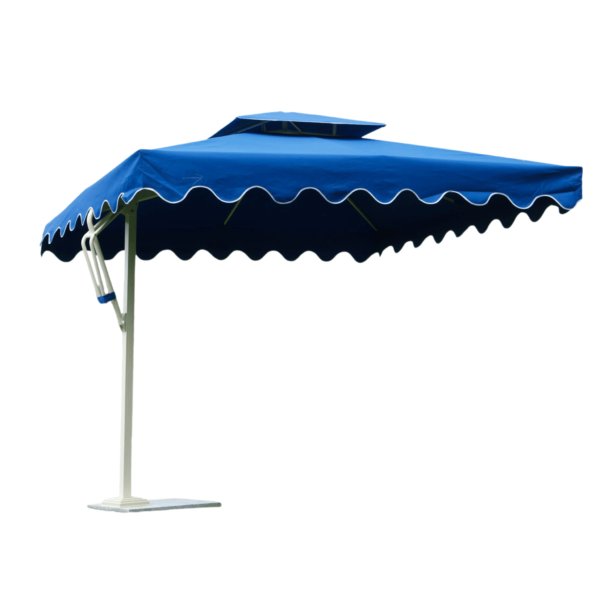 Boender Outdoor tuinparasol in blauw met witte zijarm en golvende rand