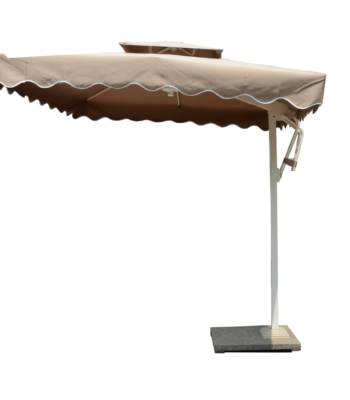 Boender Outdoor tuinparasol in grijsbeige met witte zijarm en golfdetails aan de rand