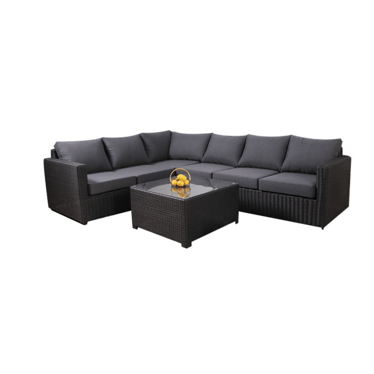 Boender Outdoor Valencia hoek loungeset van antracietkleurig rotan met glazen tafelblad