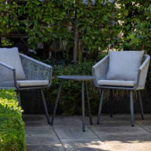 Boender Outdoor bistro tuinset met twee stoelen en tafel in grijs aluminium met ropes