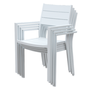 Stapelbare witte stoelen van de Boender Outdoor 5-delige tuinset, modern en praktisch ontwerp