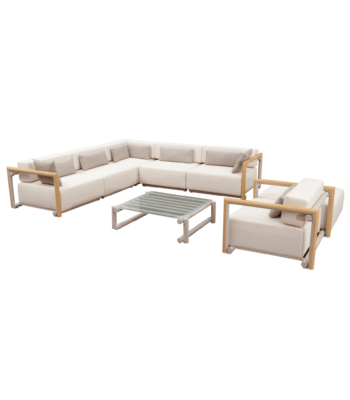 Boender Outdoor 7-delige hoek loungeset in beige met aluminium frame en houten accenten