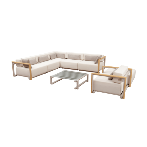 Boender Outdoor 7-delige hoek loungeset in beige met aluminium frame en houten accenten