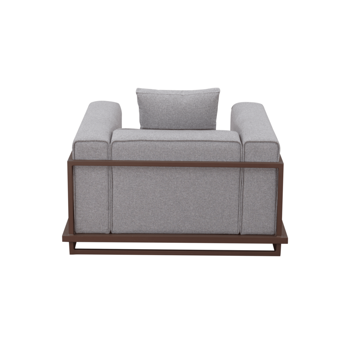 Achterkant van de Boender Outdoor loungeset stoel in grijs met aluminium frame, onderdeel van de 7-delige set