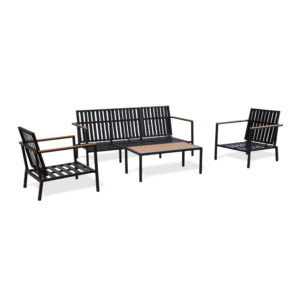 Boender Outdoor loungeset zonder kussens, zwart frame en houten tafelblad