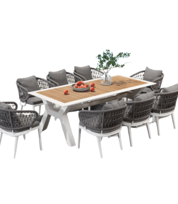 Boender Outdoor Venice tuinset voor 8 personen met witte tafel en grijze stoelen 220cm