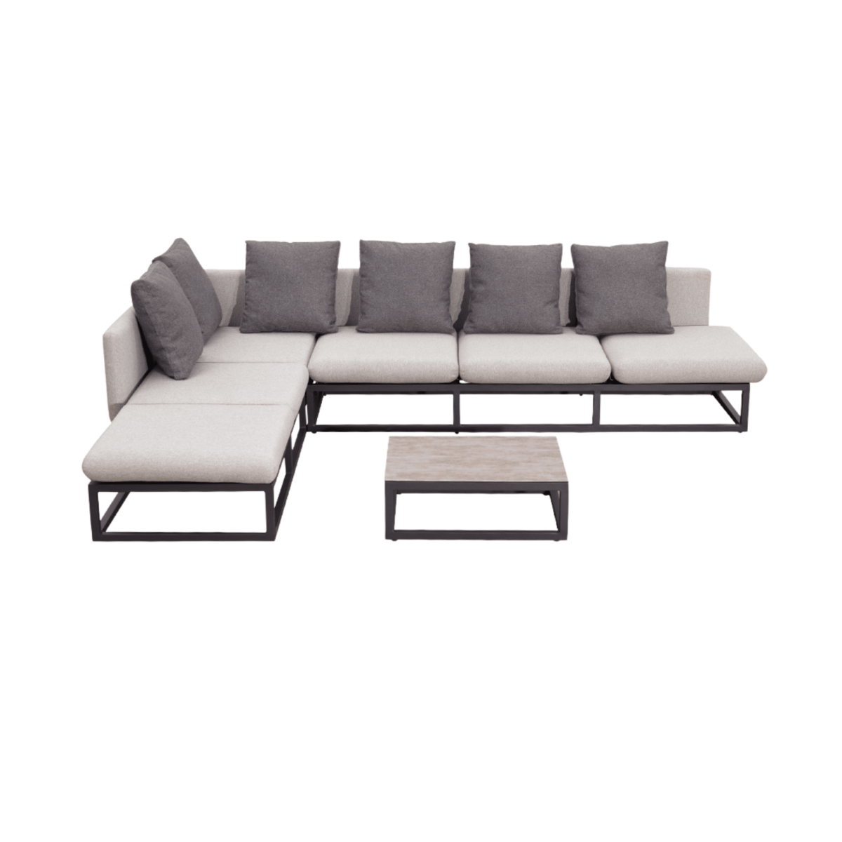 Boender Outdoor 3-delige verstelbare loungeset met lichte kussens en zwart metalen frame