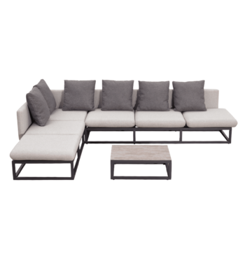 Boender Outdoor 3-delige verstelbare loungeset met lichte kussens en zwart metalen frame