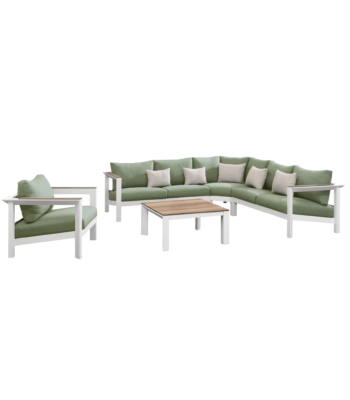 Boender Outdoor Kioh hoek loungeset 5-delig met groene kussens en witte frames