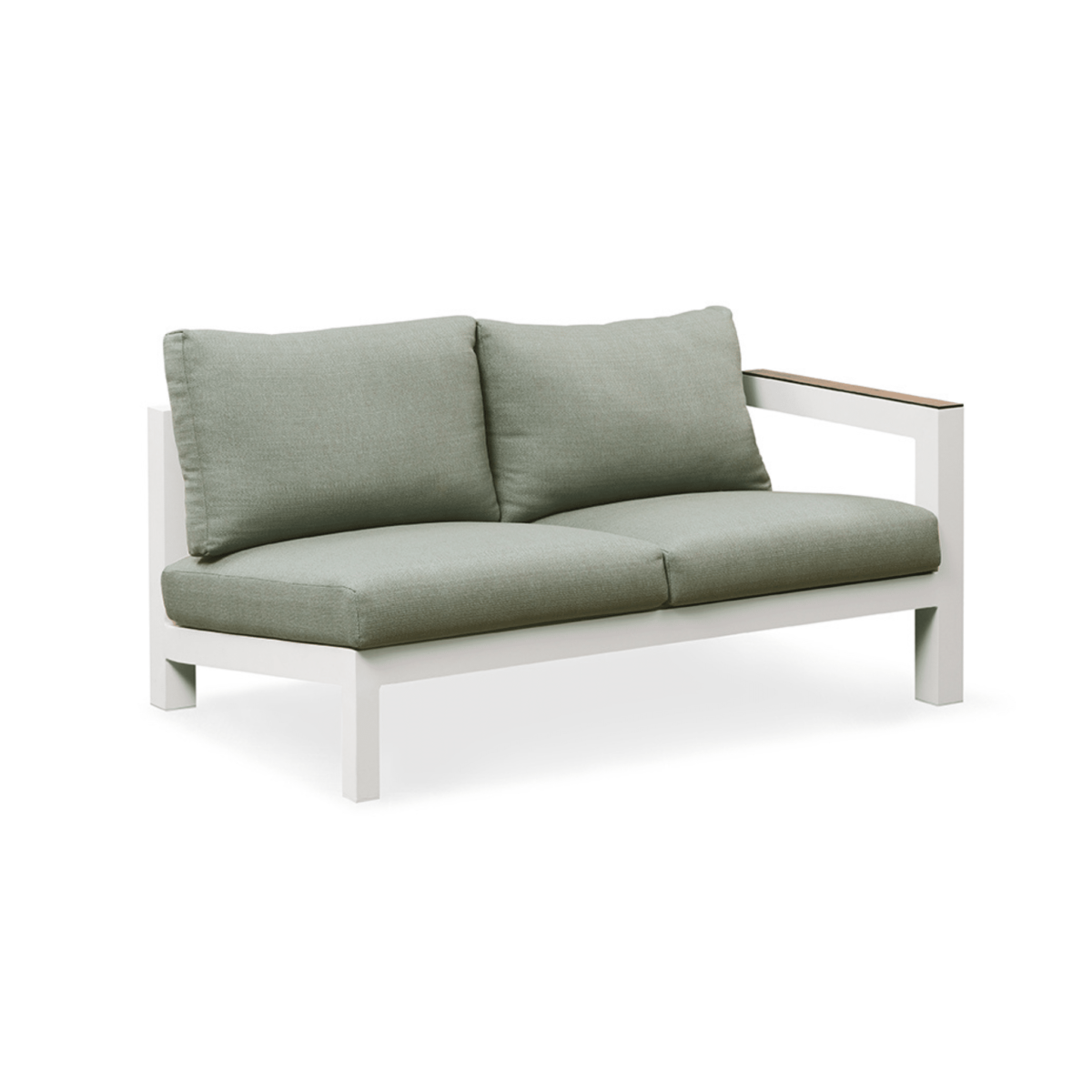 Boender Outdoor Kioh hoek loungeset tweezitsbank met groene kussens en wit aluminium frame