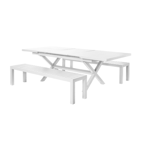 Zijaanzicht van Boender Outdoor uitschuifbare picknick tuinset 180/240cm in wit