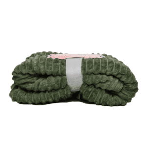 Donkergroene fleece deken van Boender Outdoor, compact gevouwen met witte band