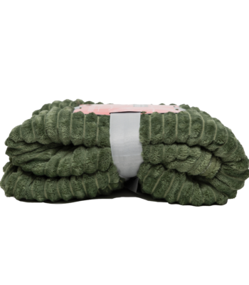 Donkergroene fleece deken van Boender Outdoor, compact gevouwen met witte band