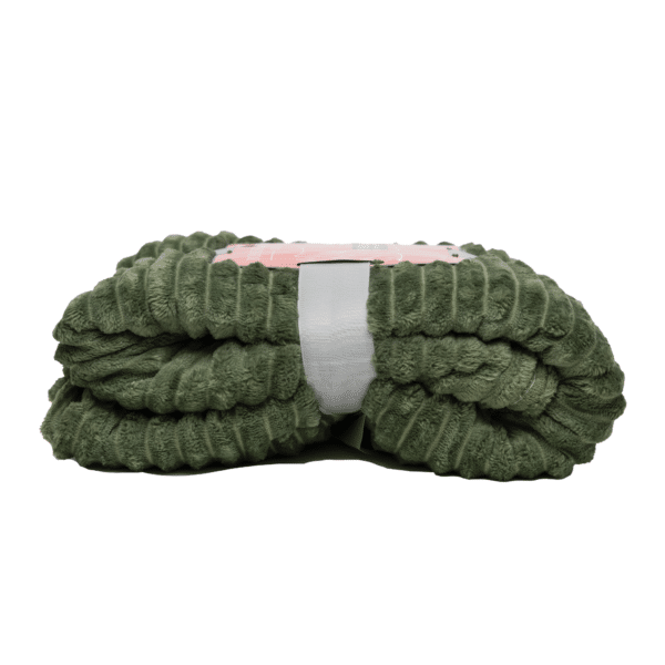 Donkergroene fleece deken van Boender Outdoor, compact gevouwen met witte band