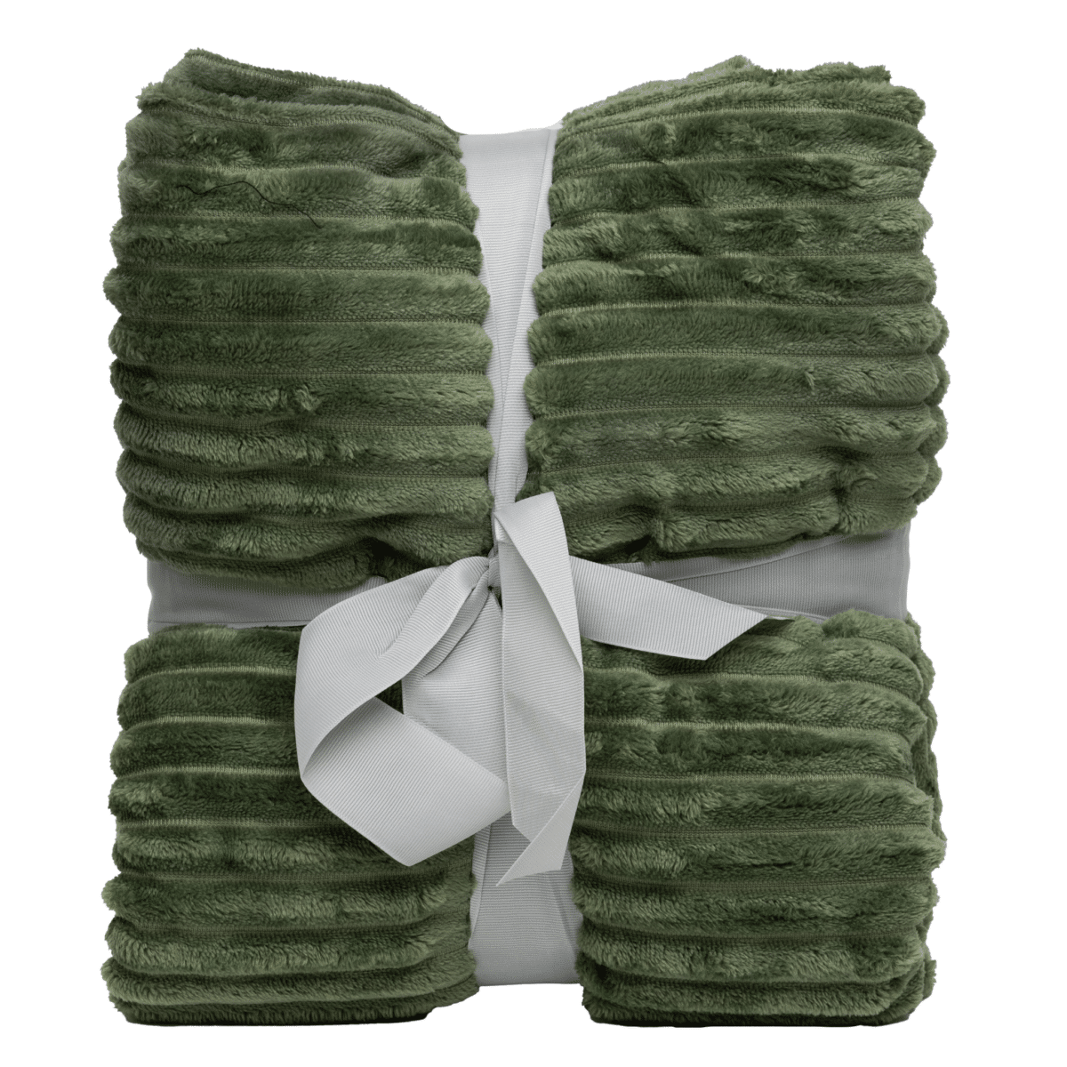 Donkergroene fleece deken van Boender Outdoor, gestrikt met een decoratieve grijze band