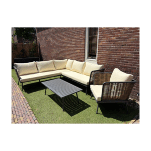Loungeset met hoekbank en fauteuil Boender Outdoor Rogue op kunstgras terras