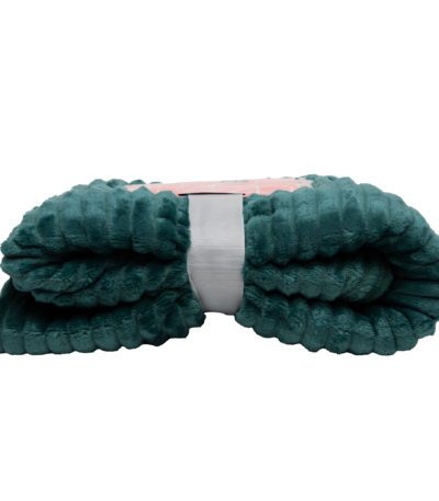 Turquoise blauwe fleece deken van Boender Outdoor, compact gevouwen met witte band