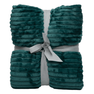 Turquoise blauwe fleece deken van Boender Outdoor, gestrikt met een decoratieve grijze band