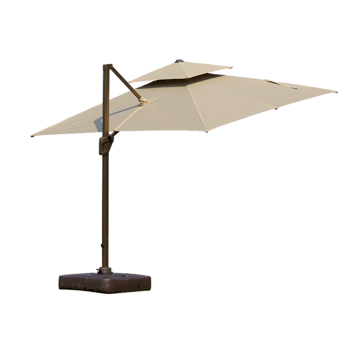 Beige Boender Outdoor zweefparasol Jasmine van 300x300 cm met stevige voet en verstelbare arm.