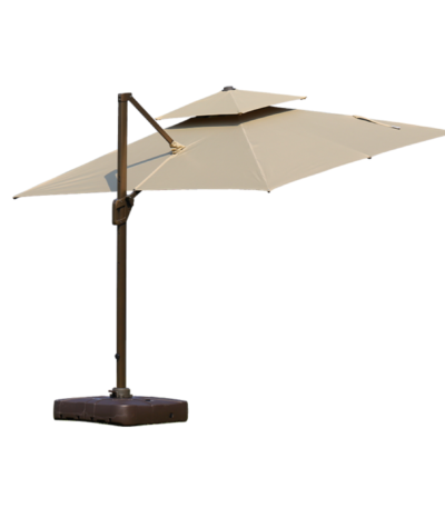 Beige Boender Outdoor zweefparasol Jasmine van 300x300 cm met stevige voet en verstelbare arm.