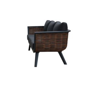 Zijkant van de Boender Outdoor Latin 3-zits loungebank met zwart metalen frame