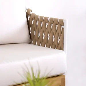 Boender Outdoor Bali tuinbank met gevlochten touw detail en witte kussens