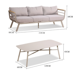Boender Outdoor York loungeset 4-delig met afmetingen van bank en tafel