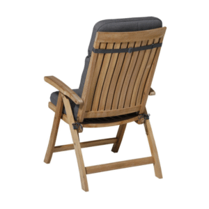 Achterkant houten tuinstoel met Madison Excellent tuinkussen grey