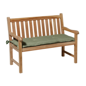 Comfortabel sage zitkussen op houten tuinbank voor buitengebruik 150x48cm
