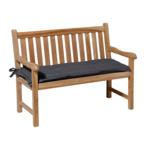 Comfortabel donkergrijs zitkussen op houten tuinbank voor buitengebruik 150x48cm