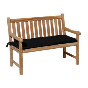 Comfortabel zwart zitkussen op houten tuinbank voor buitengebruik 150x48cm
