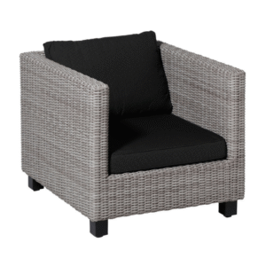 Zwarte Madison loungekussens in rotan fauteuil