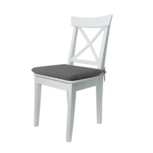 Madison grijs zitkussen 40x40 cm op witte houten stoel voor extra comfort
