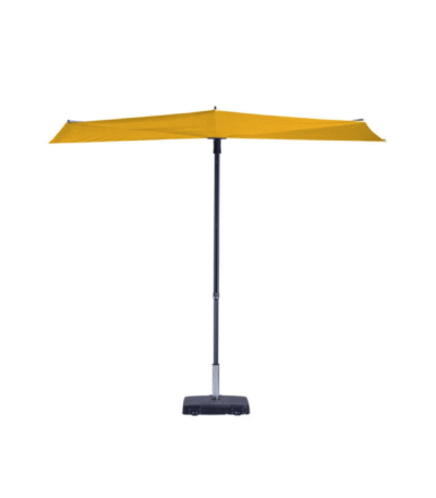 Zweefparasol Madison Sun Wave in geel met gesloten stand met antraciet frame