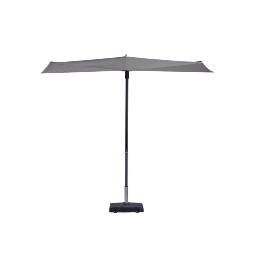 Zweefparasol Madison Sun Wave in lichtgrijs met gesloten stand met antraciet frame