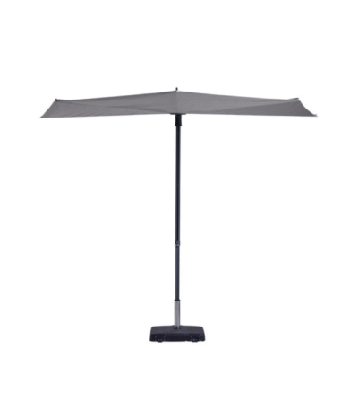 Zweefparasol Madison Sun Wave in lichtgrijs met gesloten stand met antraciet frame