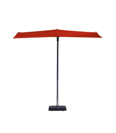 Zweefparasol Madison Sun Wave in rood met gesloten stand met antraciet frame