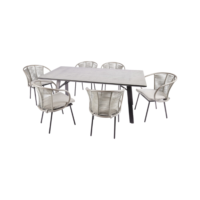 edg dining tuinset met rope stoelen en aluminium tafel voor 6 personen