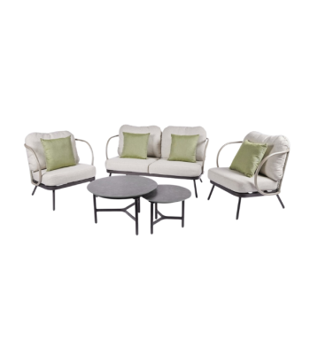 EDG Kendo loungeset met aluminium frame en groene kussens