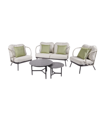 EDG Kendo loungeset met aluminium frame en groene kussens