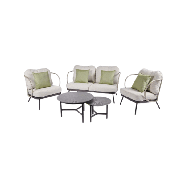 EDG Kendo loungeset met aluminium frame en groene kussens