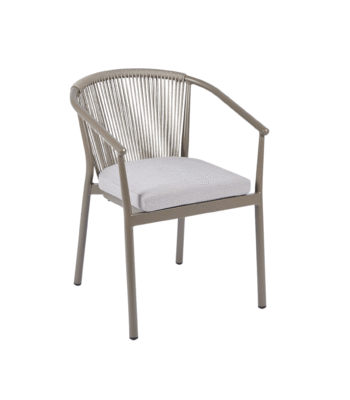 Moderne EDG tuinstoel met taupekleurig rope design en lichtgrijs kussen