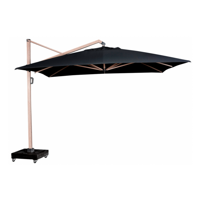 icon premium zweefparasol 350x350 zwart doek houtlook frame