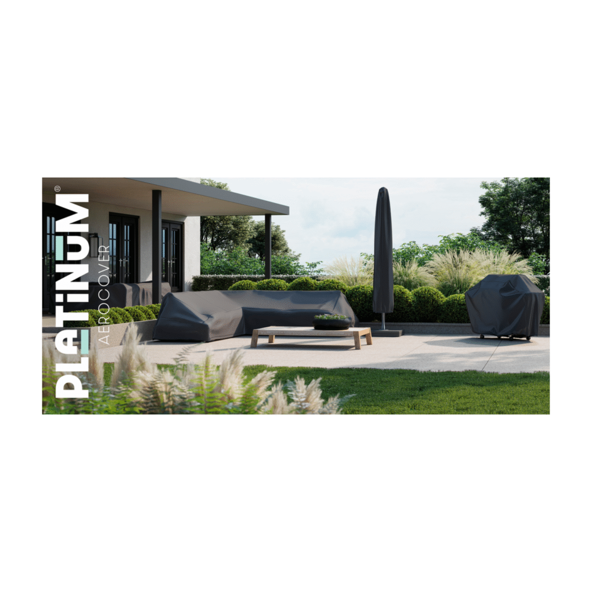 platinum aerocover hoes op parasol loungeset en bbq